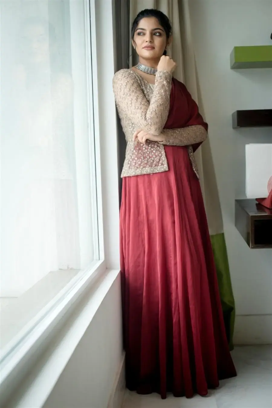 Malayalam Movie Heroine Nikhila Vimal in Maroon Dress